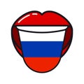 Russian language tongue with flag Russia open woman smile mouth