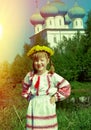 Russian  girl on church Royalty Free Stock Photo