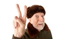 Russian Man in Fur Cap Making Peace Sign Royalty Free Stock Photo