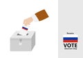 Russian man voter dropping ballots in the election box with national flag vector Royalty Free Stock Photo