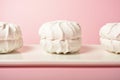 Russian marshmallow zefir dessert served on white plate, pink background
