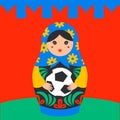 Russian Matrioshka. Russia symbol with soccer ball and kremlin wall on background. Vector traditional russian nesting