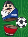 Russian Matryoshka Doll with Mustache like Soccer Player and Ball, Vector Illustration
