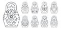 Russian matryoshka icon set, outline style