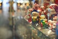 Russian matryoshka toys in the vitrine of a touristic shop in Prague, Czech Republic