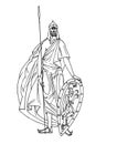 Russian medieval knight in armor & cloak, ancient warrior, spearmen with shield