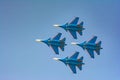 Russian military aircraft in the sky. Russian aircraft Su 30SM. Fighters and bombers soar in the sky. Russian aviation