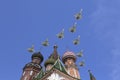 Russian military aircrafts fly in formation over MoscowSaint Basil cathedral during Victory Day parade, Russia Royalty Free Stock Photo