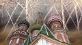 Russian military aircrafts fly in formation over MoscowSaint Basil cathedral during Victory Day parade, Russia Royalty Free Stock Photo