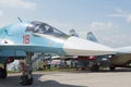 Russian military fighter aircraft at the international exhibition. Royalty Free Stock Photo