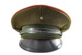 Russian military hat and soviet army uniform concept with front view of a army officer cap isolated on white background with Royalty Free Stock Photo