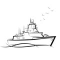 Russian military warship. Drawing vector illustration Royalty Free Stock Photo