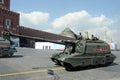 Russian 152 mm divisional self-propelled howitzer `Msta-S` at the dress rehearsal of the parade on red square in honor of Victory Royalty Free Stock Photo