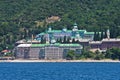 Russian monastery on a coast of aegean sea below the holy mountain Athos