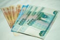 Russian money background. Russian roubles, russian rubles cash closeup. Rubles in cash. Finance and business background Royalty Free Stock Photo