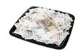 Russian money and black tray Royalty Free Stock Photo