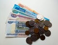 Russian money close-up of various denominations Royalty Free Stock Photo