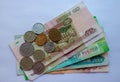 Russian money close-up of various denominations. coins and bancnote Royalty Free Stock Photo