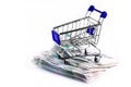 Russian money, rubles under shopping cart Royalty Free Stock Photo