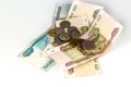 Russian money of various denominations isolated Royalty Free Stock Photo