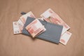 Russian money in a wallet studio image. Women`s wallet with Russian rubles. Royalty Free Stock Photo