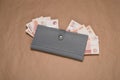 Russian money in a wallet studio image. Women`s wallet with Russian rubles. Royalty Free Stock Photo