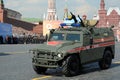 Russian multi-purpose armored car `Tiger-M` military police at the dress rehearsal of the parade on red square in honor of Victory Royalty Free Stock Photo