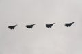 Russian multi-purpose fighters of the fifth generation Su-57 in the sky over Moscow`s Red Square during the Victory Air Parade Royalty Free Stock Photo