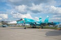 Russian multifunctional fighter-bomber Su-34 takes part in the MAKS-2017 air show