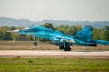 Russian multifunctional front-line supersonic fighter-bomber Su-34 Fullback with high-precision missiles takes off