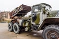 Russian multiple rocket launcher mounted on a soviet military truck