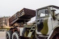 Russian multiple rocket launcher mounted on a soviet military truck