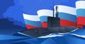Russian multipurpose diesel-electric submarine card. May 9 Victory Day. Vector illustration