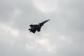 Russian multipurpose supersonic two-seat fighter Su-30SM Flanker-C in the sky at the MAKS-2021 International Air Show in Zhukovsk