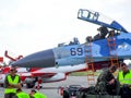 Ukrainian Sukhoi Su-27 aircraft during Radom Air Show. Royalty Free Stock Photo