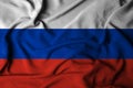 Selective focus of russian flag, with waving fabric texture. 3d illustration