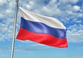 Russia flag waving with sky on background realistic 3d illustration Royalty Free Stock Photo