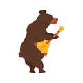 Russian national traditional symbol and mascot playing classic folk musical instrument balalaika. Brown bear flat vector