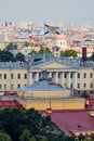 The Russian naval flag flies over the Admiralty in St. Petersburg