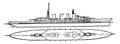 Russian Navy Battleship, vintage illustration
