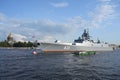 Russian Navy frigate Admiral Kasatonov on Neva river in the centre of St. Petersburg, Russia, 20 July 2019