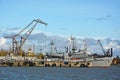 Russian navy sailors work on the deck