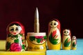 Russian nesting doll with a bullet inside, Russian aggressive culture, war in Ukraine with Russians Royalty Free Stock Photo