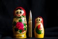 Russian nesting doll with a bullet inside, Russian aggressive culture, war in Ukraine with Russians Royalty Free Stock Photo