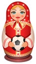 Russian nesting doll Matryoshka holds soccer ball