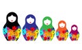 Russian nesting dolls matrioshka, set icon colorful symbol of Russia. Multi flowers colored style. vector isolated on white Royalty Free Stock Photo