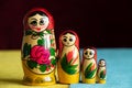 Russian nesting dolls Stand on the flag of Ukraine, Russian Ukrainian war, Russia aggressor, stop the war
