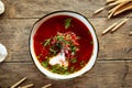 Russian nnational cuisine red beetroot soup borsch Royalty Free Stock Photo