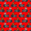 Russian Nuclear weapons background. Russian bear and bomb pattern seamless. Beast and rocket. National texture