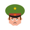 Russian Officer sad emoji. Soldier sorrowful emotion avatar. Dul